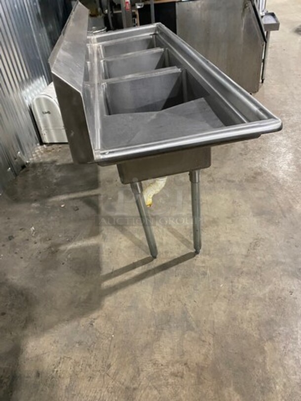 Commercial 3 Compartment Dish Washing Sink! With Single Side Drain Board! With Back Splash! All Stainless Steel! On Legs! - Image 3 of 9