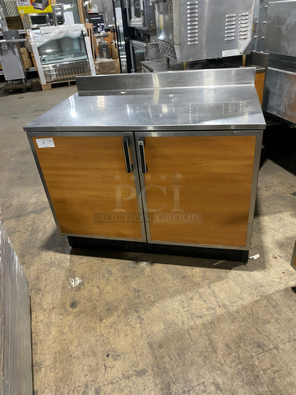 Duke Commercial Refrigerated Work/Prep Top Low Boy Cooler! With 2 Doors Underneath Storage Space! With Poly Coated Racks! With Backsplash! All Stainless Steel! Model: RUF48 SN: 01031260 115V 60HZ 1 Phase