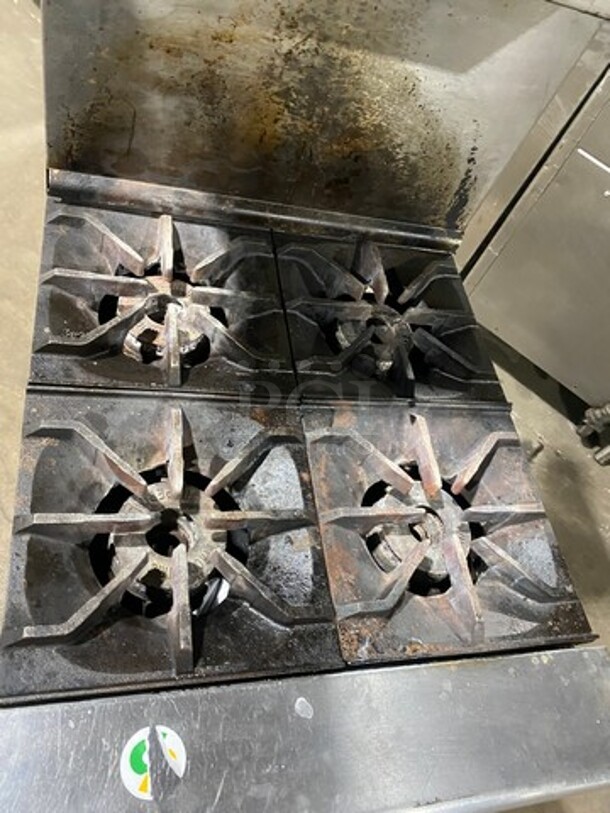 Imperial Commercial Natural Gas Powered 4 Burner Stove! With Raised Back Splash And Salamander Shelf! With Oven Underneath! All Stainless Steel! On Casters! Model: IR4 SN: 03273711 - Image 5 of 10