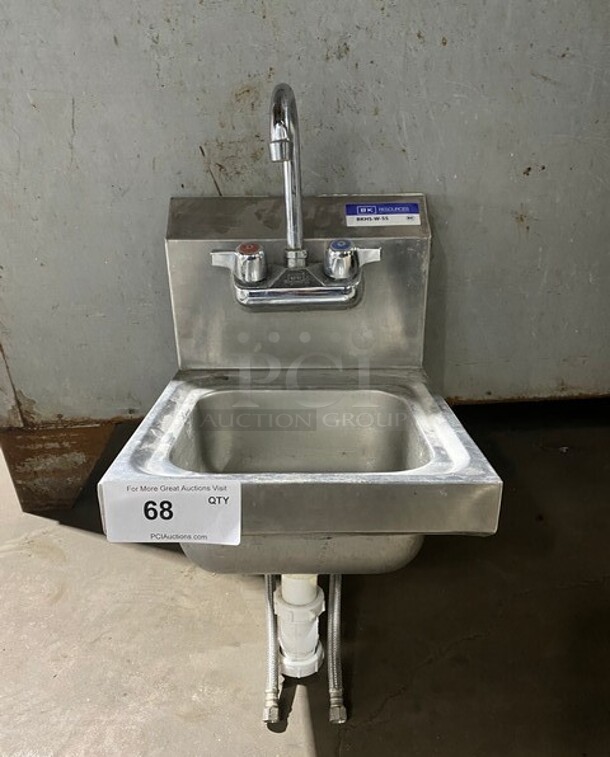 BK Resources Stainless Steel Commercial Single Bay Wall Mount Sink w/ Faucet and Handles! MODEL BKHSWSS - Item #1102828