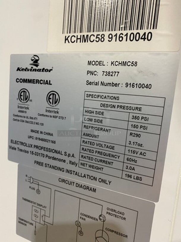 COOL! NEW! SCRATCH-N-DENT! Kelvinator Commercial Refrigerated Milk Cooler! Stainless Steel Body! On Casters! Model: KCHMC58 SN: 91610040 115V - Image 5 of 12