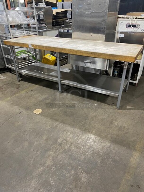 Commercial Butcher Block Table! With Storage Space Underneath! With Single Drawer! Stainless Steel Body! On Legs!