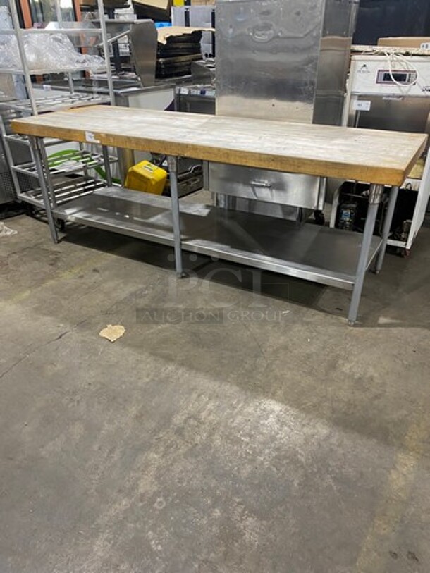 Commercial Butcher Block Table! With Storage Space Underneath! With Single Drawer! Stainless Steel Body! On Legs! - Image 1 of 8