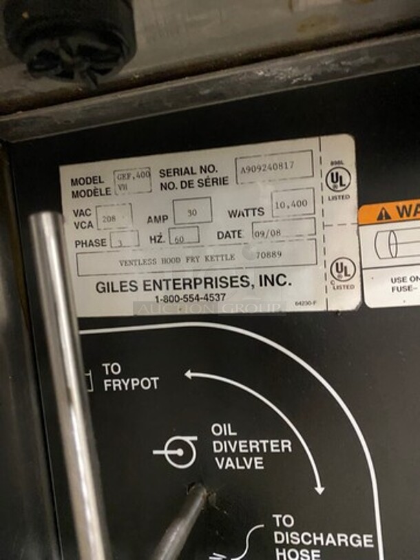 WOW! Giles Electric Powered Heavy Duty Open Fryer! With Automatic Lift And Basket! With Oil Filter System! Model: GEF400 SN: A909240817 208V 60HZ 3 Phase - Image 9 of 10