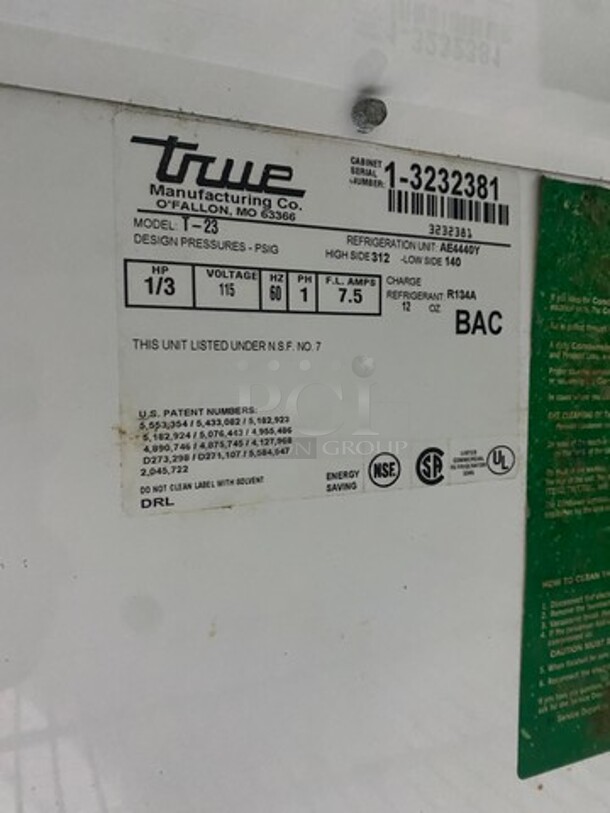 True Commercial Single Door Reach In Refrigerator! Solid Stainless Steel! On Casters! Model: T23 SN: 13232381 115V 60HZ 1 Phase - Image 8 of 9