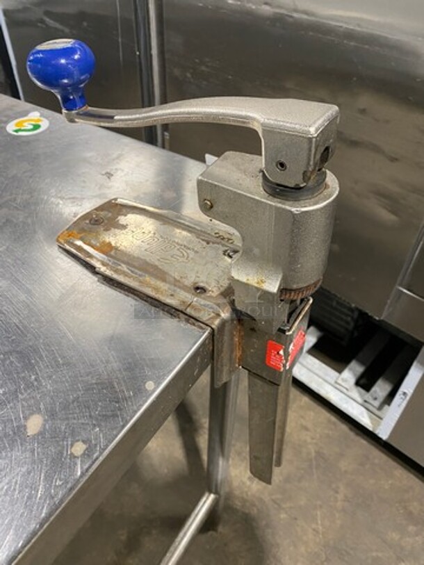Solid Stainless Steel Work Top/ Prep Table! With Back Splash! With Mounted Can Opener! On Legs! (Measurements Are With Out Can Opener) - Image 4 of 5