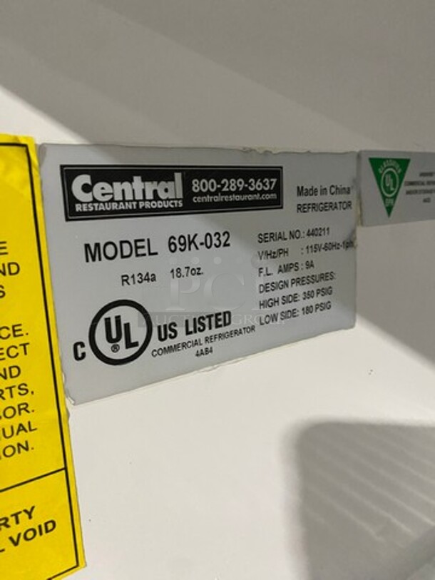 Central Commercial 2 Door Reach In Refrigerator! With Poly Coated Racks! All Stainless Steel! On Casters! Model: 69K032 SN: 440211 115V 60HZ 1 Phase - Image 8 of 10