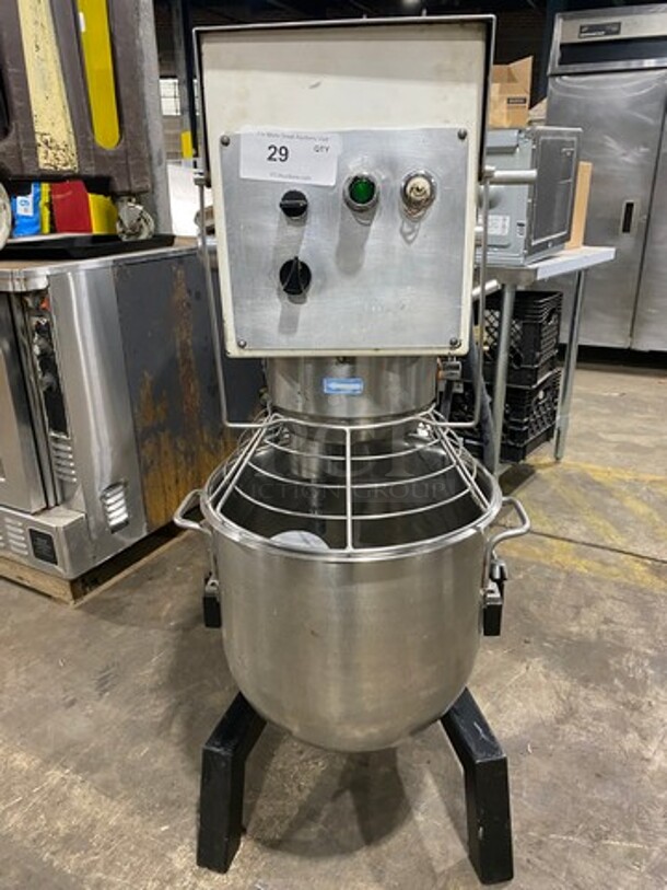 Arimex Commercial 40 Qt Mixer! With Spiral And Paddle Attachments! With Stainless Steel Bowl And Bowl Guard! On Legs! Model: MG40/3 SN: 111 208V 60HZ 3 Phase