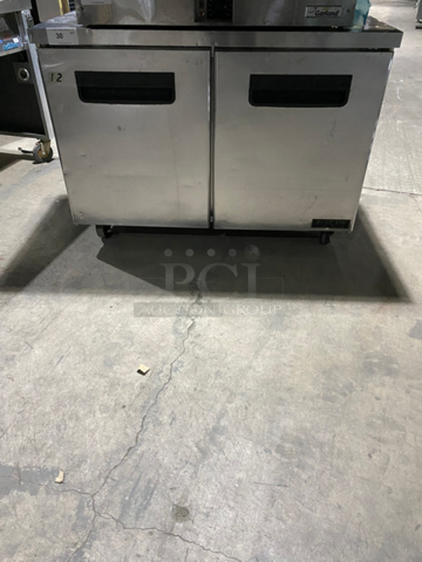 Blue Air Commercial Refrigerated Low Boy/Worktop Cooler! With 2 Door Underneath Storage! All Stainless Steel! On Casters! Model: BAUR2 SN: KZZBAUR2-0003 115V 60HZ 1 Phase