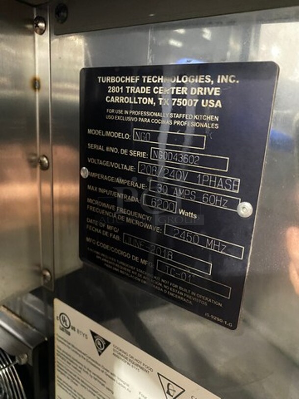 LATE MODEL! 2018 Turbo Chef Commercial Countertop Rapid Cook Oven! On Small Legs! Model: NGO SN: NGOD43602 208/240V 60HZ 1 Phase - Image 5 of 8