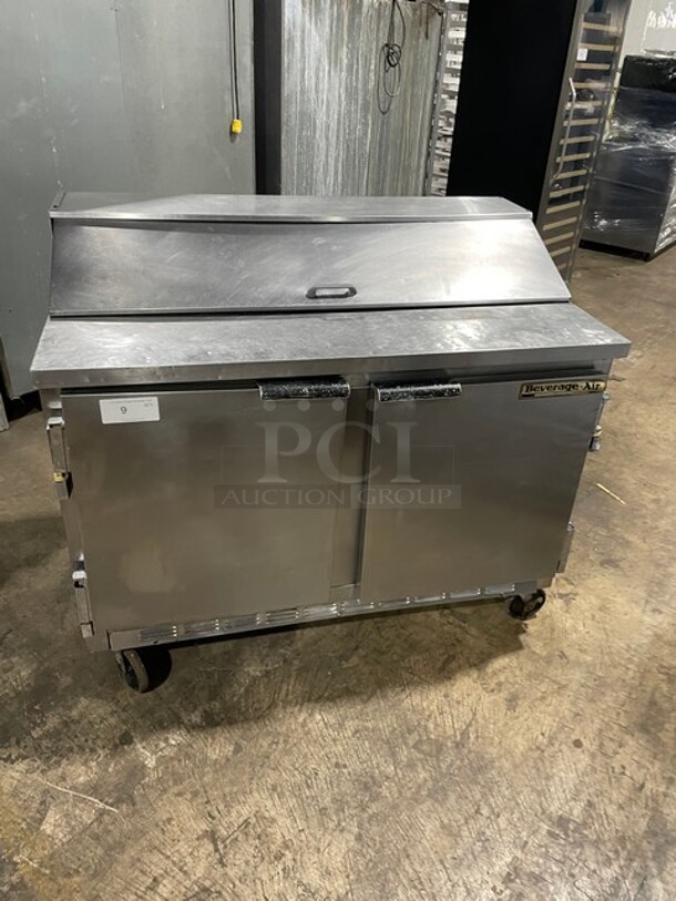 Beverage Air Commercial Refrigerated Sandwich Prep Table! With 2 Door Storage Space Underneath! All Stainless Steel! On Casters! Model: SP4812! 115V 1Phase! - Image 1 of 9