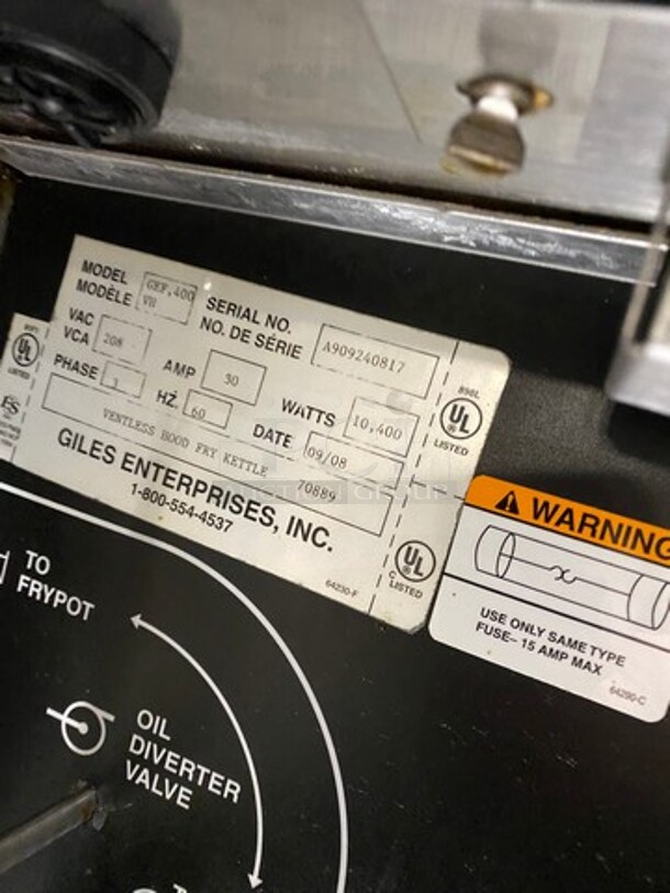 WOW! Giles Electric Powered Heavy Duty Open Fryer! With Automatic Lift And Basket! With Oil Filter System! Model: GEF400 SN: A909240817 208V 60HZ 3 Phase - Image 9 of 9