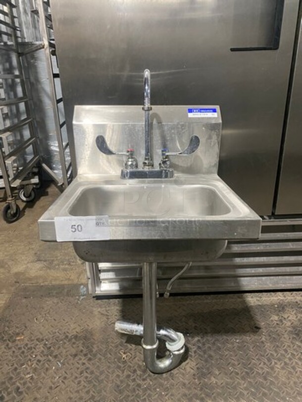BK Resources Commercial Stainless Steel Hand Sink! With Back Splash! With Faucet And Handles! Model: BKHSD1410 - Image 1 of 8