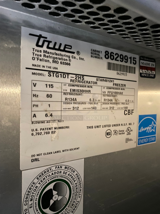 True Commercial Reach In Refrigerator/Freezer Combo! With 2 Half Doors! With Poly Coated Racks! All Stainless Steel! On Casters! Model: STG1DT2HS SN: 8629915 115V 60HZ 1 Phase - Image 8 of 10