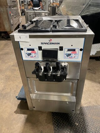 2017 Late Model! SpaceMan 3 Handle Counter Top Gravity Fed Ice Cream Machine! All Stainless Steel! Model 62535 Serial 170562! 220V 1 Phase! Working When Removed!