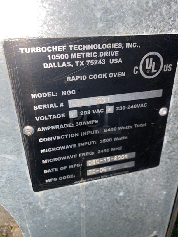 Turbo Chef Commercial Countertop Rapid Cook Oven/ Microwave Oven! All Stainless Steel! Model: NGC SN: NGC15531 208/230/240V - Image 5 of 8