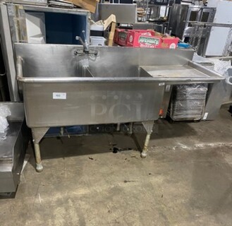 Commercial Single Compartment Dish Washing Sink! With Single Side Drain Board! With Back Splash! All Stainless Steel! On Legs!