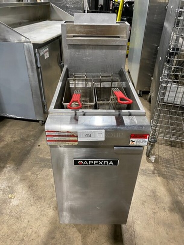 Apexra Commercial Natural Gas Powered Deep Fat Fryer! With 2 Metal Frying Baskets! All Stainless Steel! On Legs! - Image 1 of 8