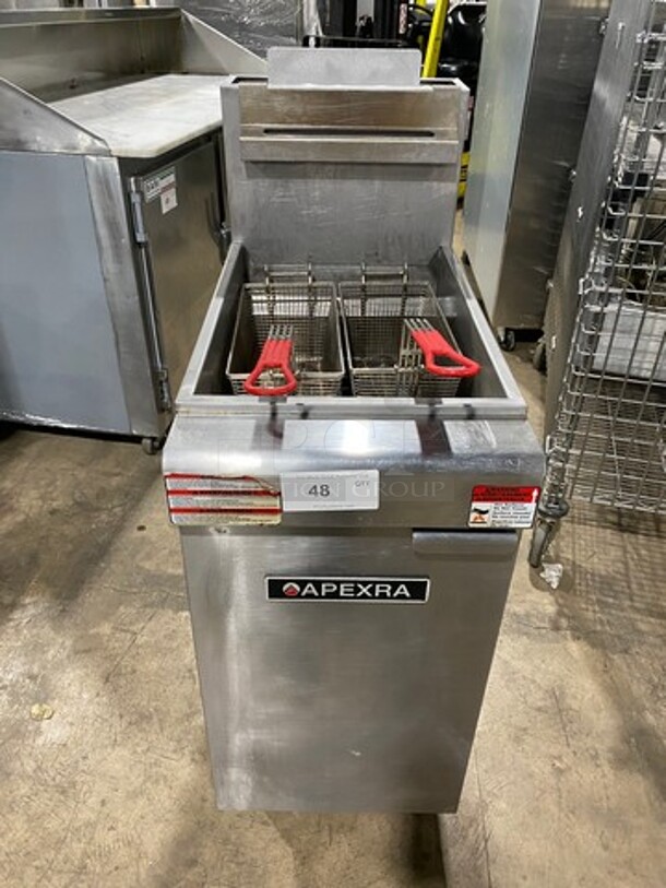 Apexra Commercial Natural Gas Powered Deep Fat Fryer! With 2 Metal Frying Baskets! All Stainless Steel! On Legs! - Item #1075211