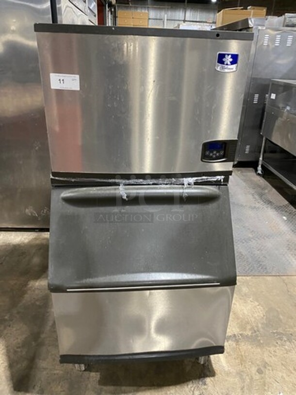 Manitowoc Commercial Ice Maker Machine! With Commercial Ice Bin! All Stainless Steel! On Legs! WORKING WHEN REMOVED! Model: ID0452A161 SN: 1120265199 115V 60HZ 1 Phase