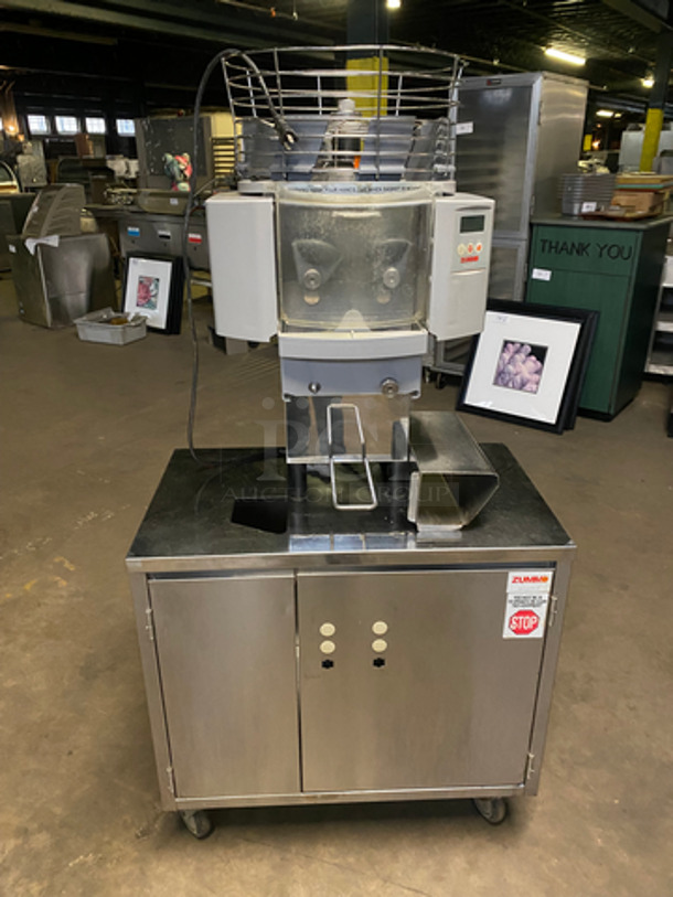 Zummo Commercial Automatic Citrus Juicer! On Stainless Steel Equipment Stand! On Casters! Model: Z14C SN: 2138626 110V 60HZ 1 Phase