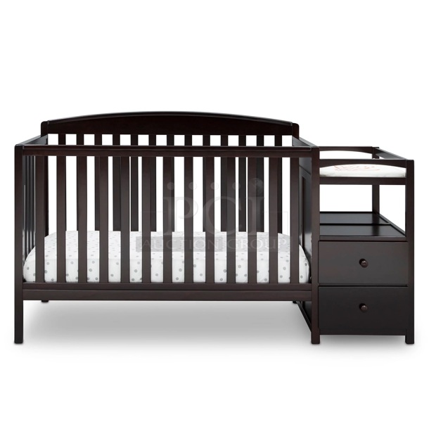 Delta Children Royal 4-in-1 Convertible Baby Crib and Changer, Dark Chocolate.                      72.00 x 30.00 x 41.25 - Image 1 of 9