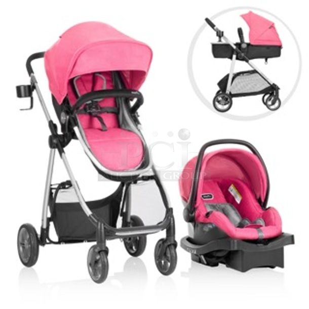 SWEET! Evenflo Omni Plus Modular Travel System with LiteMax Sport Rear-Facing Infant Car Seat.