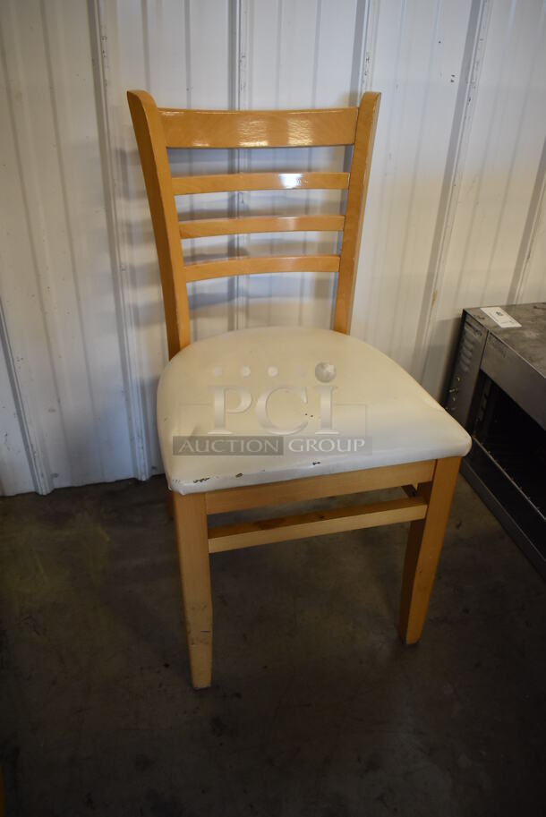 8 Wooden Dining Height Chairs w/ Tan Seat Cushion. Stock Picture - Cosmetic Condition May Vary. 17x20x34. 8 Times Your Bid! - Image 2 of 5