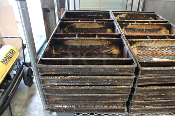 12 Metal 3 Compartment Perforated Baking Pans. 26x12x2. 12 Times Your Bid!