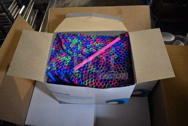 3 Boxes of BRAND NEW Boardwalk 8.5" Colossal Unwrapped Neon Colored Straws. 3 Times Your Bid! - Image 1 of 4