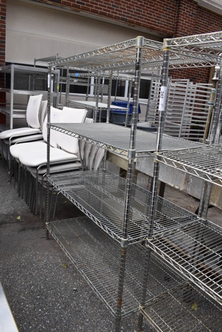 Chrome Finish 4 Tier Wire Shelving Unit. BUYER MUST DISMANTLE. PCI CANNOT DISMANTLE FOR SHIPPING. PLEASE CONSIDER FREIGHT CHARGES. 48x24x63