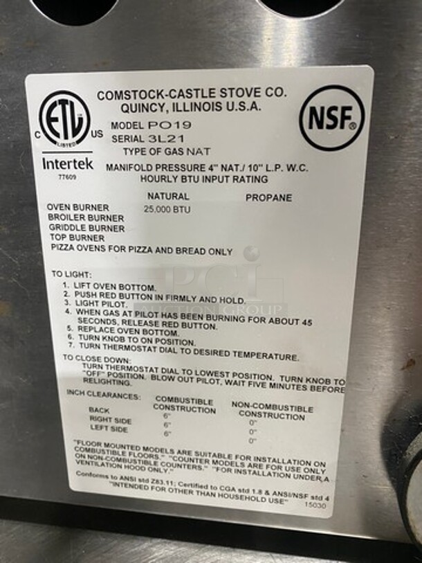 Castle Commercial Natural Gas Powered Pizza/ Baking Oven! All Stainless Steel! Model: P019 SN: 3L21 - Image 7 of 8