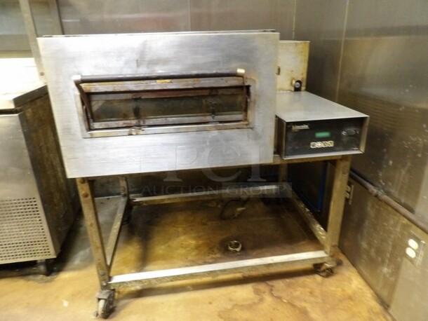 Lincoln Enodis Stainless Express Conveyor Pizza Oven on Wheels, Natural Gas, Single Deck, Single Conveyor, Front Load TESTED AND WORKING - Item #1109860