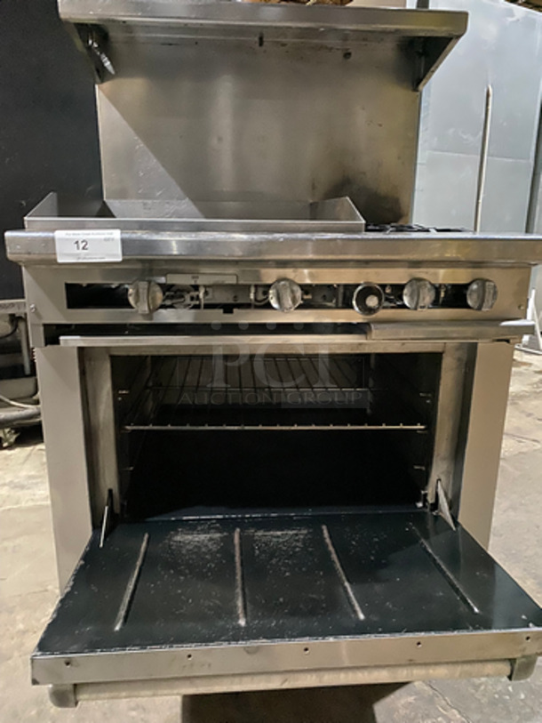 FAB! Therma Tek Commercial Natural Gas Powered Flat Top Griddle! With Right Side 2 Burners! Griddle Has Side Splashes! With Backsplash And Salamander Shelf! With Oven Underneath! Metal Oven Rack! All Stainless Steel! On Casters! - Image 8 of 11