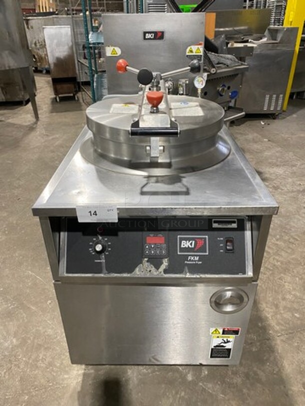 Commercial Electric Powered BKI Pressure Fryer! With Frying Basket! All Stainless Steel! On Casters! Model: FKM 208V 3 Phase