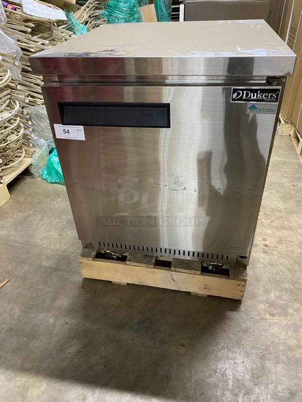 SCRATCH & DENT! Dukers Commercial Single Door Refrigerated Lowboy/ Worktop Freezer! With Poly Coated Racks! Solid Stainless Steel! Powers On, Doesn't Go Down To Temp! Model: DUC29F 115V 60HZ 1 Phase