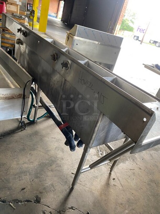 Southern Stainless Commercial 4 Compartment Dish Washing Sink! With Dual Side Drain Board! With Back Splash! All Stainless Steel! On Legs! - Image 4 of 10