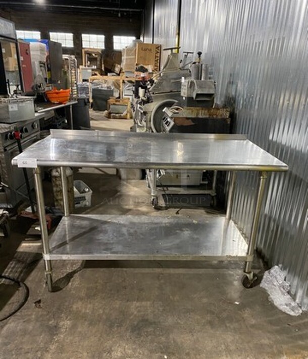 All Solid Stainless Steel Work Top/ Prep Table! With Back Splash! With Storage Space Underneath! On Casters!