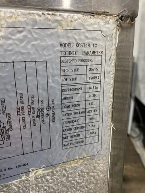 Kelvinator Commercial Refrigerated Sandwich Prep Table! With 2 Door Underneath Storage Space! Poly Coated Racks! All Stainless Steel! On Casters! Model: KCST4812 115V 60HZ 1 Phase - Image 5 of 9