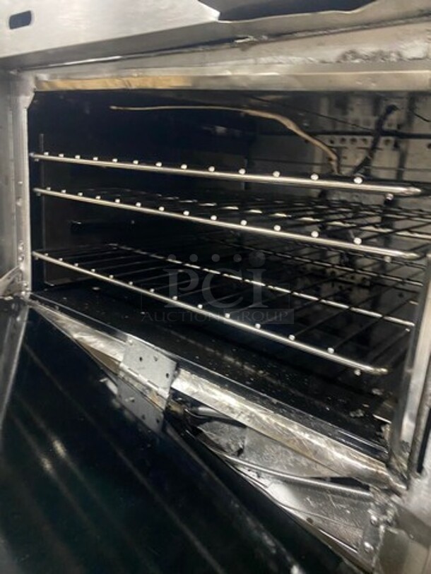 WOW! Vulcan Commercial Natural Gas Powered Flat Top Griddle With 2 Burner! Flat Griddle Has Side Splashes! With Raised Back Splash And Salamander Shelf! With Oven Underneath! All Stainless Steel! On Casters! Model: 48C2B36GN SN: 650094075 - Image 8 of 11