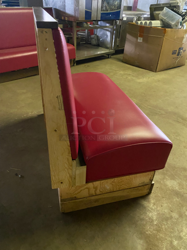 NEW! Single Sided Red Cushioned Booth Seat! With Wooden Outline! Perfect For Up Against The Wall! Can Be Connected To Any Of The Booths Listed! - Image 4 of 7