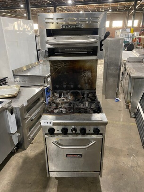 LATE MODEL! Tristar Commercial Natural Gas Powered 4 Burner Stove! With Raised Back Splash And Bakers Pride Salamander! With Full Size Oven Underneath! All Stainless Steel! On Casters! WORKING WHEN REMOVED! Model: TSR4 SN: 990441107015 - Image 1 of 11