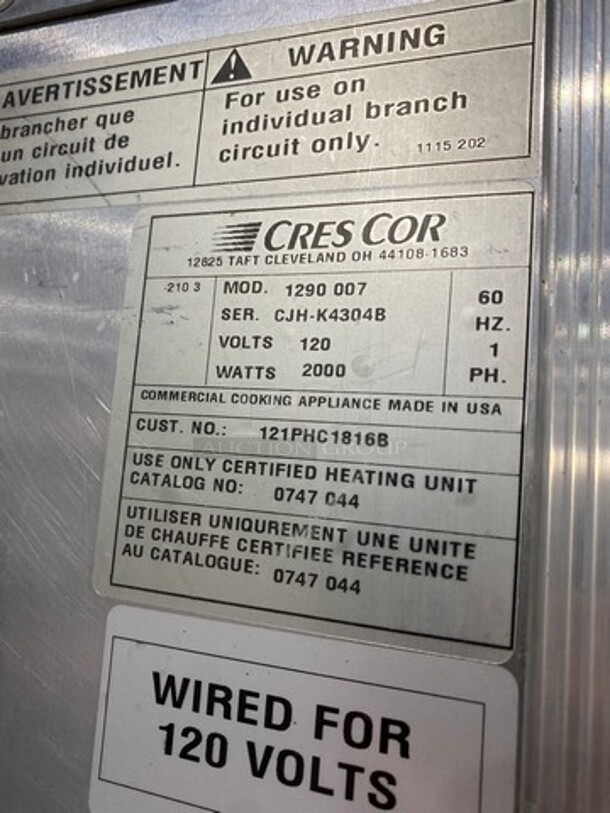 Cres Cor Commercial Insulated Warming/ Proofing Cabinet! With View Through Door! Holds Full Size Trays! All Stainless Steel! On Casters! Model: 1290007 SN: CJHK4304B 120V 60HZ 1 Phase - Image 5 of 8