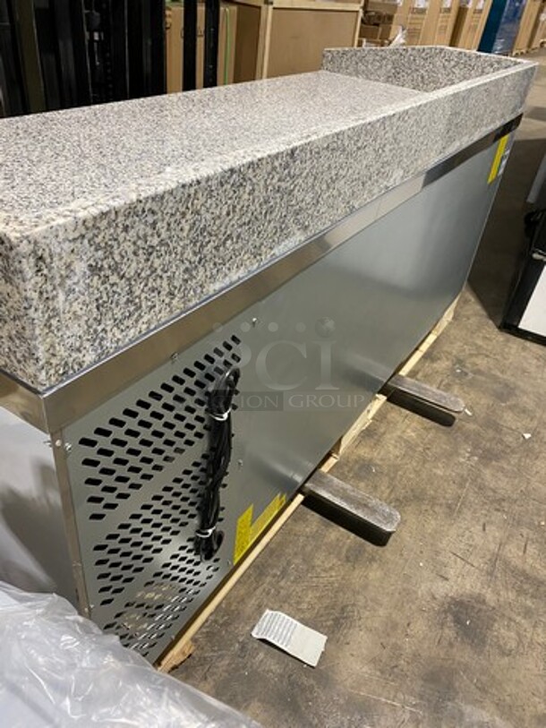 AMAZING! NEW! SCRATCH-N-DENT! Omcan Commercial Refrigerated Italian Style Marble Top Pizza Prep Table! With 3 Door Storage Space Underneath! Poly Coated Racks! All Stainless Steel! Model: PTCN0581 110V - Image 3 of 12