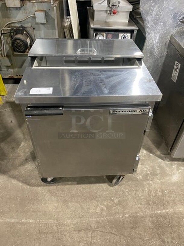 Beverage Air Commercial Refrigerated Sandwich Prep Table! With Single Door Storage Space Underneath! All Stainless Steel! On Casters! Model: SP27 115V 60HZ 1 Phase