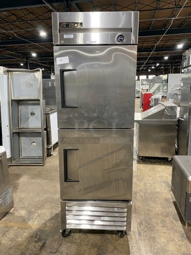 True Commercial Split Door Reach-In Freezer! Solid Stainless Steel! On Casters! Model: T23F2 SN: 6947023 115V 60HZ 1 Phase