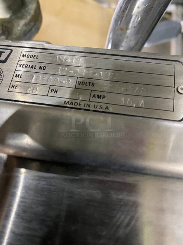WOW! Hobart Commercial Pass-Through Dishwasher! All Stainless Steel! On Legs! With Left And Right Side Dish Washing Table! With Back Splash! On Legs! Model: AM12 SN: 12045138 200/240V 60HZ 1 Phase! Measurements Are With Tables In Place!  - Image 10 of 11