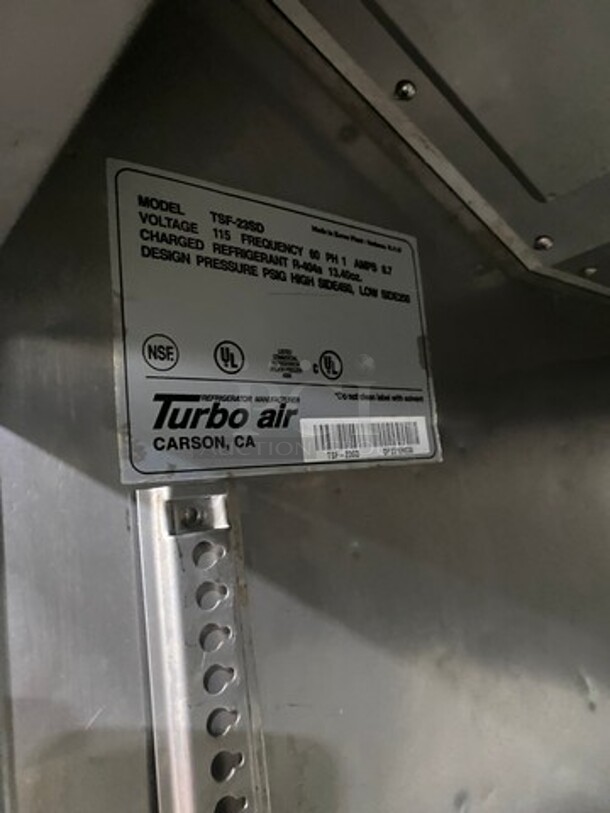 Turbo Air Commercial Single Door Reach In Freezer! With Poly Coated Racks! Solid Stainless Steel! On Casters! Model: TSF23SD SN: DF23106030 115V 60HZ 1 Phase - Image 7 of 9