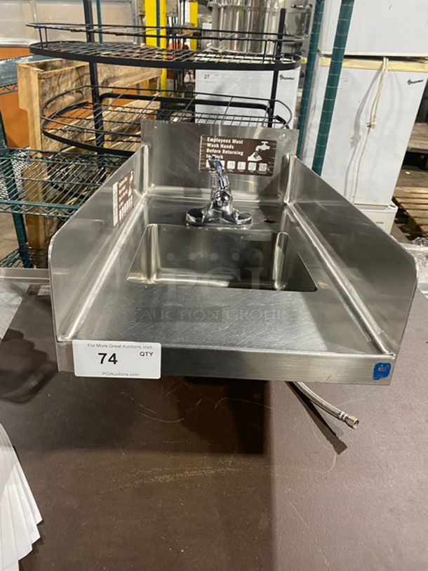 Commercial Hand Wash Sink! With Back And Side Splashes! With Faucet! All Stainless Steel!