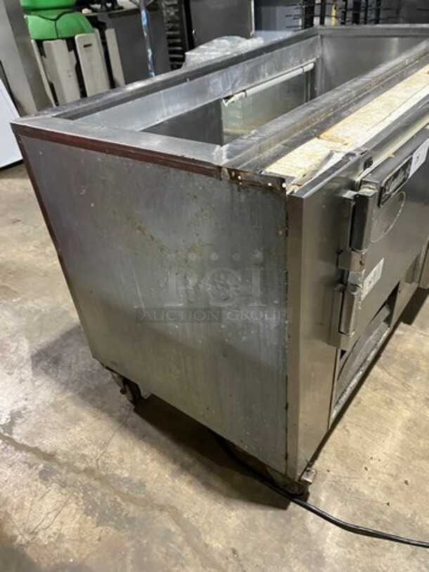 Leader Commercial Refrigerated Sandwich Prep Table! With 3 Door Storage Space Underneath! Poly Coated Racks! With Rear View Through Window! All Stainless Steel! On Casters! Model: LM60SC SN: GY09M0410A 115V 60HZ 1 Phase - Image 2 of 7